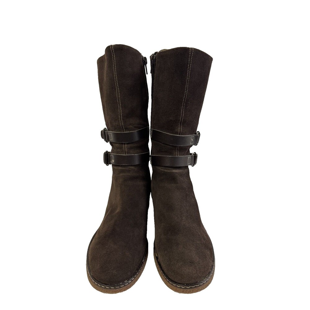 Aquatalia Women’s Mid Calf Boots Brown Suede Waterproof Block Heel Size 7.5 - Picture 13 of 16